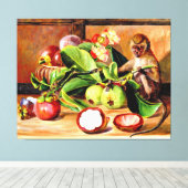 Mangosteenの花と果実； Singapore Monkey キャンバスプリント (インサイチュ (ウッドフロア))