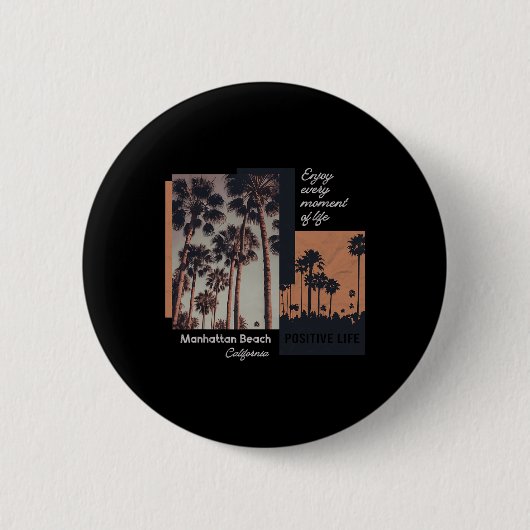Manhattan Beach California Ca Retro  缶バッジ (正面)
