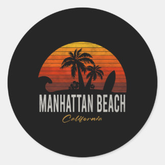 Manhattan Beach California Retro Surfer Vintage Be ラウンドシール