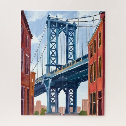 Manhattan Bridge New York City Painting ジグソーパズル (縦)