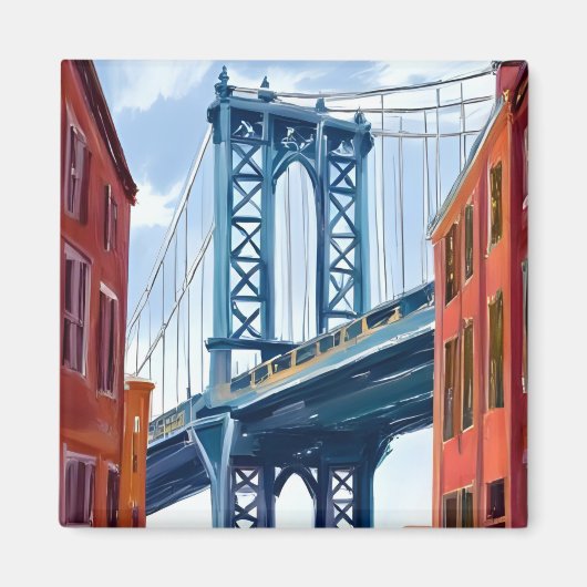 Manhattan Bridge New York City Painting マグネット (正面)