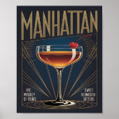 Manhattan Cocktail Art Deco Navy Blue Bar ポスター (正面)