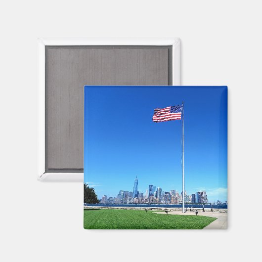 Manhattan mit USA Flagge  マグネット (正面/裏面)