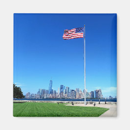 Manhattan mit USA Flagge  マグネット