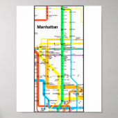 Manhattan New York Nyc Subway Map Retro Rail Trans ポスター (正面)