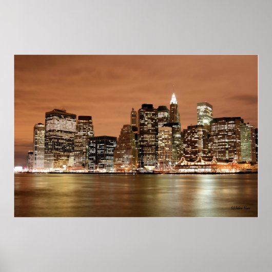 Manhattan skyline at Night Lights, New York City ポスター (正面)