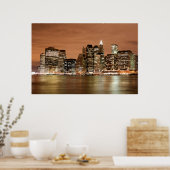 Manhattan skyline at Night Lights, New York City ポスター (キッチン)