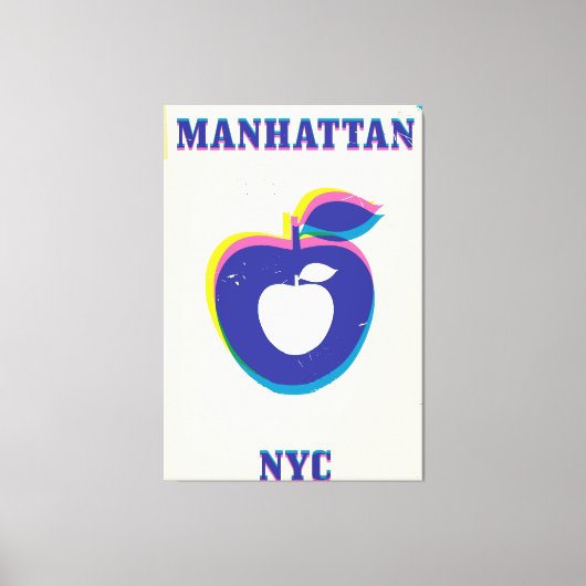 Manhatten NYCヴィンテージ「Big Apple」旅行ポスター キャンバスプリント (正面)