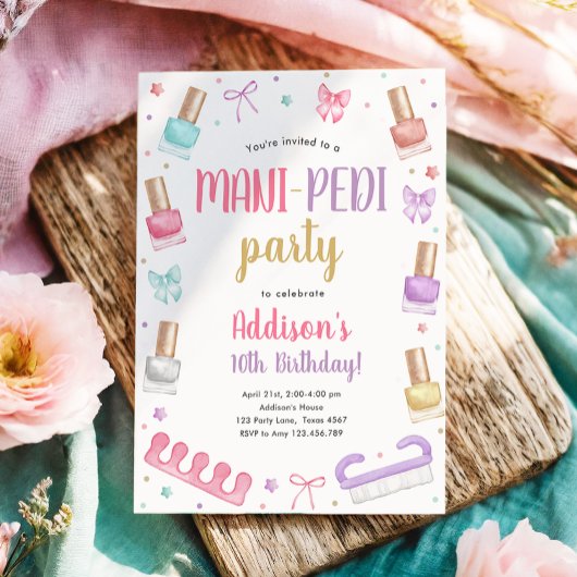 Mani-Pedi Party Manicure and Pedicure Bow Birthday 招待状