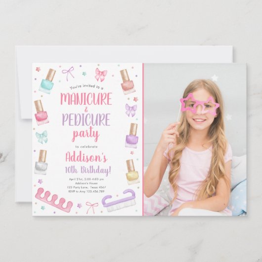 Manicure and Pedicure Bow Mani-Pedi Party Birthday 招待状 (正面)