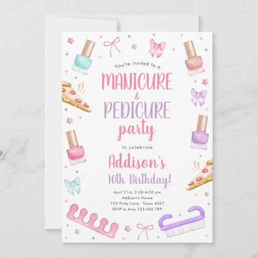 Manicure and Pedicure Bow Mani-Pedi Party Birthday 招待状 (正面)