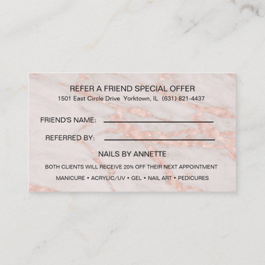 Manicurist Nail Tech Refer a Friend Rose Gold  名刺 (裏面)