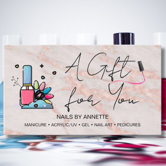 Manicurist Nail Tech Rose Marble Gift Certificate  名刺