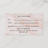 Manicurist Nail Tech Rose Marble Gift Certificate  名刺 (裏面)