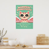 Manifest Domesticity Cat Illustration ポスター (キッチン)