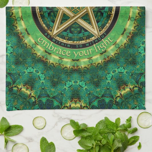 Manifest Your Magic Golden Pentacle Nature Green キッチンタオル (折り畳み)