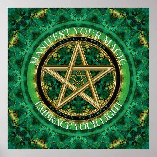 Manifest Your Magic Golden Pentacle Nature Green ポスター (正面)