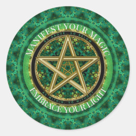 Manifest Your Magic Golden Pentacle Nature Green ラウンドシール