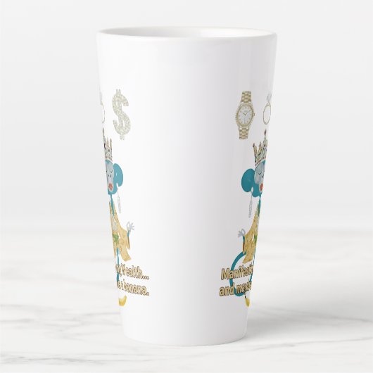 Manifesting Wealth Monkey zen art カフェラテマグ (正面)