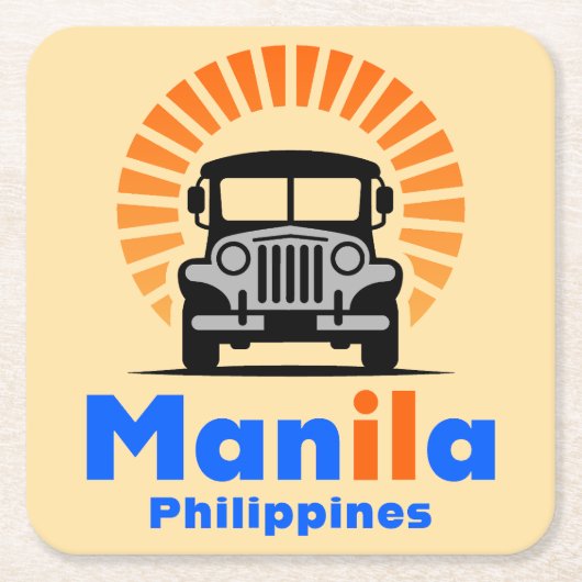 Manila Philippines Southeast Asia スクエアペーパーコースター (正面)