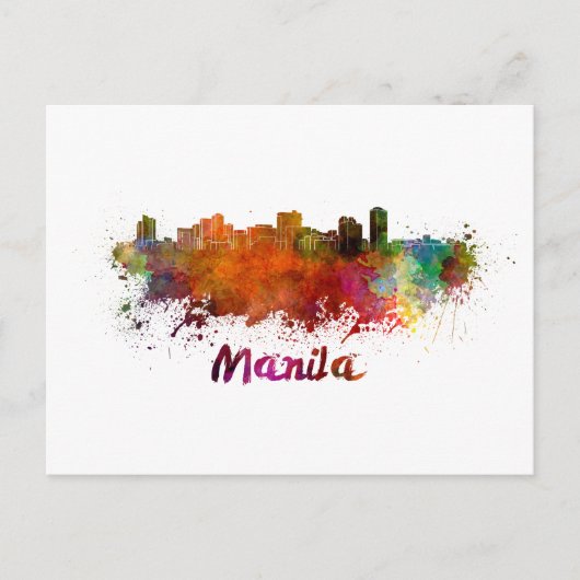 Manila skyline in watercolor ポストカード (正面)