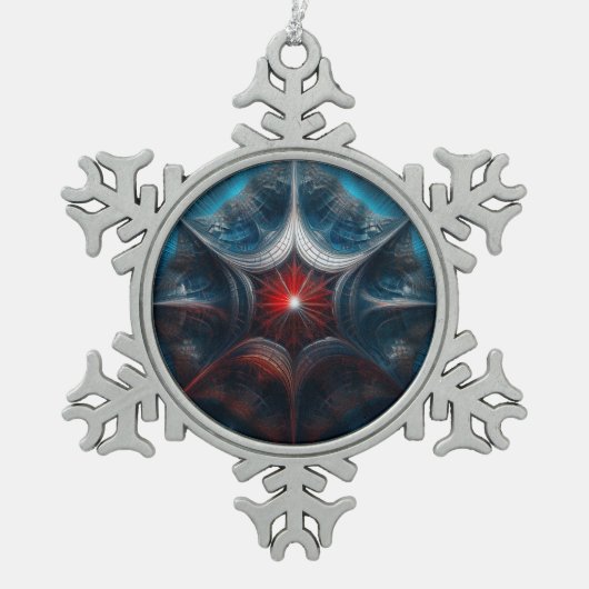 Manipulated Mandelbrot with Starburst Center  スノーフレークピューターオーナメント (正面)
