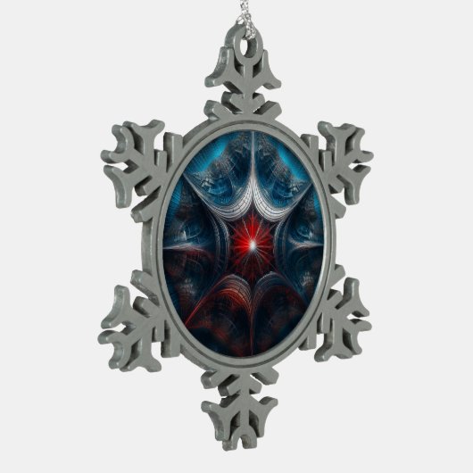 Manipulated Mandelbrot with Starburst Center スノーフレークピューターオーナメント (左)