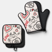 Manique de cuisine motifs love 鍋つかみ&鍋敷きセット (正面/裏面)
