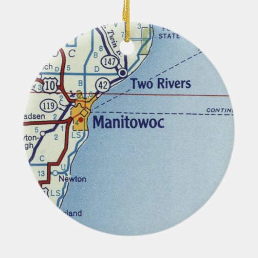 Manitowocヴィンテージの地図 セラミックオーナメント (裏面)