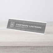 Manly Linen Look with Name Title Monogram デスクネームプレート (正面)