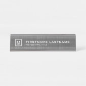 Manly Linen Look with Name Title Monogram デスクネームプレート (正面)