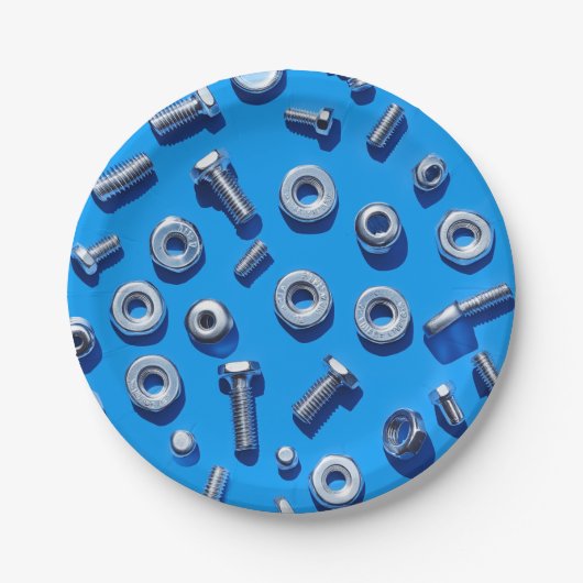 Manly Man Gear Head Nuts and Bolts paper plates ペーパープレート (正面)