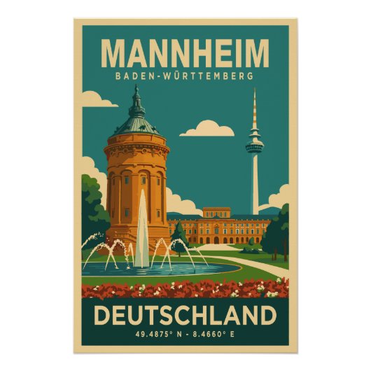 Mannheim Baden-Württemberg Deutschland Reiseplakat ポスター (正面)