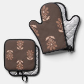 Manoplas y Agarraderas Florales en Tonos Café 鍋つかみ&鍋敷きセット (正面/裏面)