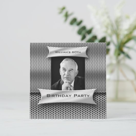 Mansヴィンテージ第60期銀金属ブラック誕生日 招待状 (スタンド正面)