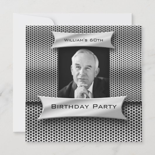 Mansヴィンテージ第60期銀金属ブラック誕生日 招待状 (正面)