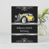 Mans 100th誕生日パーティブラックヴィンテージカー 招待状 (スタンド正面)
