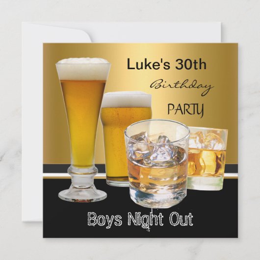 Mans 30th Birthdayパーティードリンクビアボーイズ夜 招待状 (正面)