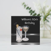 Mans 50th Birthday Partyブラックシルバードリンク 招待状 (スタンド正面)