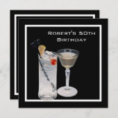 Mans 50th Birthday Partyブラックシルバードリンク 招待状 (正面/裏面)
