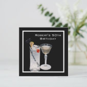 Mans 50th Birthday Partyブラックシルバードリンク 招待状 (スタンド正面)