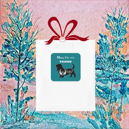 Man's Eternal Companion Dog Folk Art Floral Decora スクエアシール