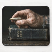 Man's Hand on a Bible Holding a Bullet マウスパッド (正面)