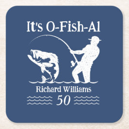 Man's It's O-fish-al Fisherman 50th Birthday Party スクエアペーパーコースター