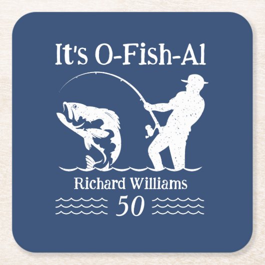 Man's It's O-fish-al Fisherman 50th Birthday Party スクエアペーパーコースター (正面)