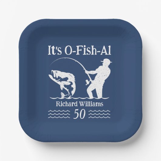 Man's It's O-fish-al Fisherman 50th Birthday Party ペーパープレート (正面)