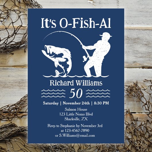Man's It's O-fish-al Fisherman 50th Birthday Party 招待状