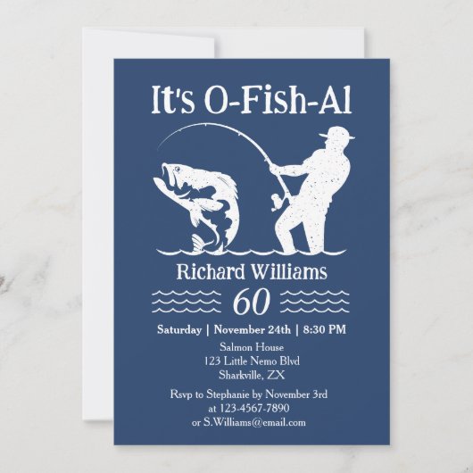 Man's It's O-fish-al Fisherman 60th Birthday Party 招待状 (正面)