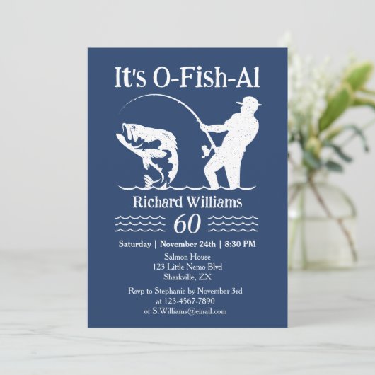 Man's It's O-fish-al Fisherman 60th Birthday Party 招待状 (スタンド正面)