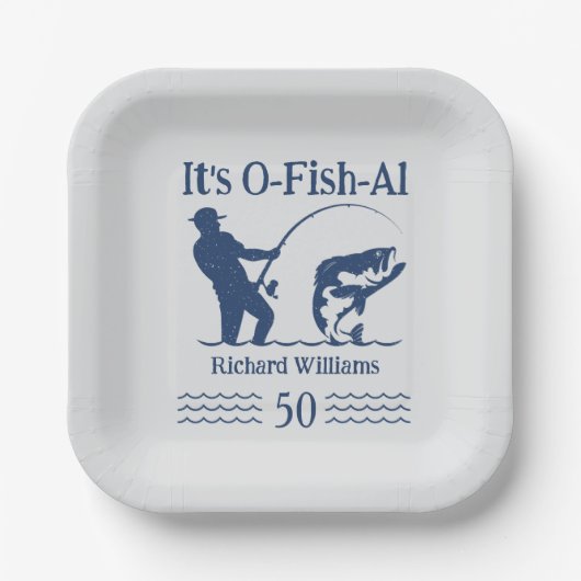 Man's It's Ofishal Fisherman 50th Birthday Party ペーパープレート (正面)